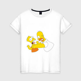 Женская футболка хлопок с принтом Гомер душит Барта в Курске, 100% хлопок | прямой крой, круглый вырез горловины, длина до линии бедер, слегка спущенное плечо | гомер