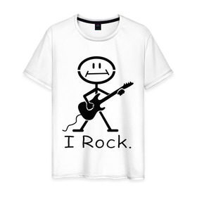 Мужская футболка хлопок с принтом Чувак с гитарой - I Rock в Курске, 100% хлопок | прямой крой, круглый вырез горловины, длина до линии бедер, слегка спущенное плечо. | гитара