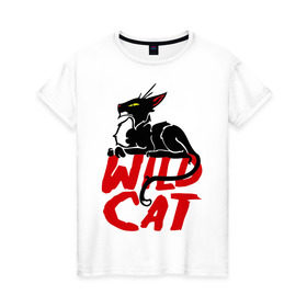 Женская футболка хлопок с принтом Wild Cat (2) в Курске, 100% хлопок | прямой крой, круглый вырез горловины, длина до линии бедер, слегка спущенное плечо | wild cat | дикая кошка | киса | кошечка | кошка | кошки