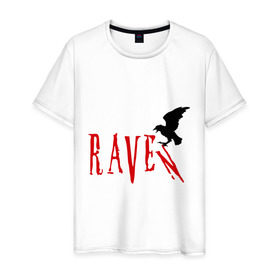 Мужская футболка хлопок с принтом Raven - Ворон в Курске, 100% хлопок | прямой крой, круглый вырез горловины, длина до линии бедер, слегка спущенное плечо. | raven | ворон | ворона | птица | силуэт | черный ворон