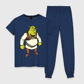 Женская пижама хлопок с принтом Shrek (3) в Курске, 100% хлопок | брюки и футболка прямого кроя, без карманов, на брюках мягкая резинка на поясе и по низу штанин | shrek | шрек