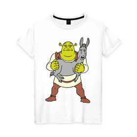 Женская футболка хлопок с принтом Shrek (5) в Курске, 100% хлопок | прямой крой, круглый вырез горловины, длина до линии бедер, слегка спущенное плечо | shrek | осел | шрек