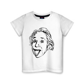 Детская футболка хлопок с принтом Эйнштейн в Курске, 100% хлопок | круглый вырез горловины, полуприлегающий силуэт, длина до линии бедер | albert einstein | альберт эйнштейн | высунутый язык | знаменитость | наука | ученый | физик | эйнштейн