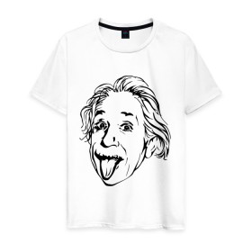 Мужская футболка хлопок с принтом Эйнштейн в Курске, 100% хлопок | прямой крой, круглый вырез горловины, длина до линии бедер, слегка спущенное плечо. | albert einstein | альберт эйнштейн | высунутый язык | знаменитость | наука | ученый | физик | эйнштейн