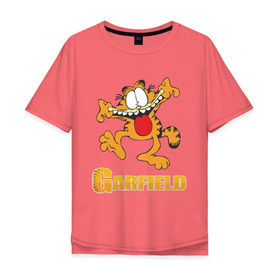 Мужская футболка хлопок Oversize с принтом Garfield в Курске, 100% хлопок | свободный крой, круглый ворот, “спинка” длиннее передней части | garfield | гарфилд