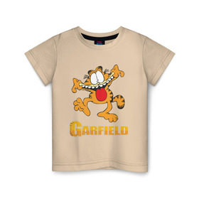 Детская футболка хлопок с принтом Garfield в Курске, 100% хлопок | круглый вырез горловины, полуприлегающий силуэт, длина до линии бедер | Тематика изображения на принте: garfield | гарфилд