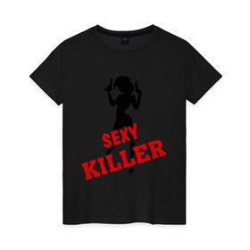 Женская футболка хлопок с принтом Секси киллер в Курске, 100% хлопок | прямой крой, круглый вырез горловины, длина до линии бедер, слегка спущенное плечо | оружие | пистолет