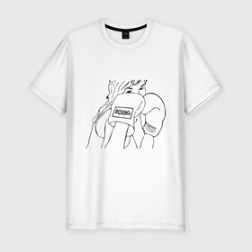 Мужская футболка премиум с принтом Девушка боксер в Курске, 92% хлопок, 8% лайкра | приталенный силуэт, круглый вырез ворота, длина до линии бедра, короткий рукав | емельяненко