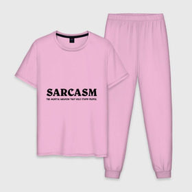 Мужская пижама хлопок с принтом Sarcasm в Курске, 100% хлопок | брюки и футболка прямого кроя, без карманов, на брюках мягкая резинка на поясе и по низу штанин
 | глупость | глупые люди | ирония | прикол | сарказм | шутка | юмор