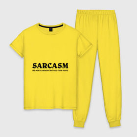 Женская пижама хлопок с принтом Sarcasm в Курске, 100% хлопок | брюки и футболка прямого кроя, без карманов, на брюках мягкая резинка на поясе и по низу штанин | глупость | глупые люди | ирония | прикол | сарказм | шутка | юмор