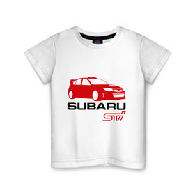 Детская футболка хлопок с принтом Subaru sti (2) в Курске, 100% хлопок | круглый вырез горловины, полуприлегающий силуэт, длина до линии бедер | subaru impreza | subaru impreza wrx sti | subaru sti | wrx sti | авто2012 | импреза | субару | субару импреза