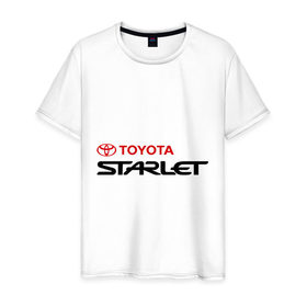 Мужская футболка хлопок с принтом Toyota Starlet в Курске, 100% хлопок | прямой крой, круглый вырез горловины, длина до линии бедер, слегка спущенное плечо. | toyota | toyota starlet | авто | автомобиль | машины | скарлет | тачки | тойота скарлет