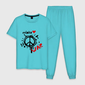 Мужская пижама хлопок с принтом Peace. Make love not war в Курске, 100% хлопок | брюки и футболка прямого кроя, без карманов, на брюках мягкая резинка на поясе и по низу штанин
 | хиппи