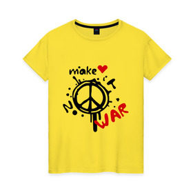 Женская футболка хлопок с принтом Peace. Make love not war в Курске, 100% хлопок | прямой крой, круглый вырез горловины, длина до линии бедер, слегка спущенное плечо | хиппи