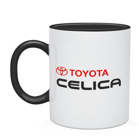 Кружка двухцветная с принтом Toyota Celica в Курске, керамика | объем — 330 мл, диаметр — 80 мм. Цветная ручка и кайма сверху, в некоторых цветах — вся внутренняя часть | авто | автолюбителю | автомобиль | водитель | водителю | марка | машина | тачка | тойота | целика