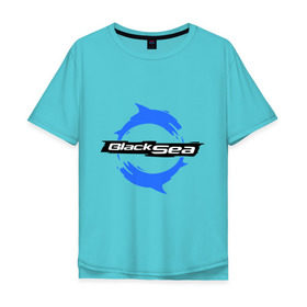 Мужская футболка хлопок Oversize с принтом Черное море - Black Sea в Курске, 100% хлопок | свободный крой, круглый ворот, “спинка” длиннее передней части | Тематика изображения на принте: black sea | дельфины | черное море