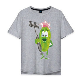 Мужская футболка хлопок Oversize с принтом Огурец в Курске, 100% хлопок | свободный крой, круглый ворот, “спинка” длиннее передней части | Тематика изображения на принте: дача | дачник | овощи | огурец | огурчик | садовод
