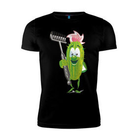 Мужская футболка премиум с принтом Огурец в Курске, 92% хлопок, 8% лайкра | приталенный силуэт, круглый вырез ворота, длина до линии бедра, короткий рукав | дача | дачник | овощи | огурец | огурчик | садовод
