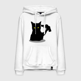 Мужская толстовка хлопок с принтом Black Cat Shooter в Курске, френч-терри, мягкий теплый начес внутри (100% хлопок) | карман-кенгуру, эластичные манжеты и нижняя кромка, капюшон с подкладом и шнурком | кот | кошка | кошка с пистолетом | кошки | пистолет | револьвер | черная кошка