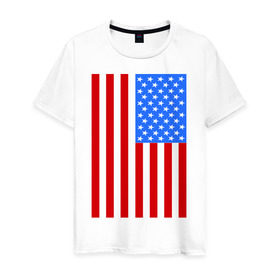 Мужская футболка хлопок с принтом Американский флаг в Курске, 100% хлопок | прямой крой, круглый вырез горловины, длина до линии бедер, слегка спущенное плечо. | america | usa | америка | соединенные штаты | сша | флаг | штаты
