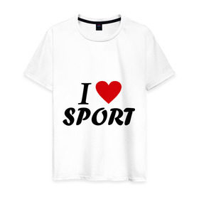 Мужская футболка хлопок с принтом I love sport в Курске, 100% хлопок | прямой крой, круглый вырез горловины, длина до линии бедер, слегка спущенное плечо. | i love sport | sport | спорт | я люблю спорт