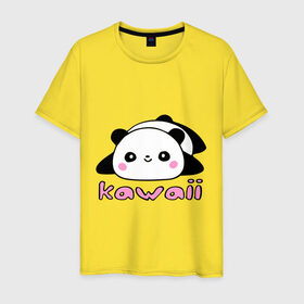 Мужская футболка хлопок с принтом Kawaii Panda (Кавай Панда) в Курске, 100% хлопок | прямой крой, круглый вырез горловины, длина до линии бедер, слегка спущенное плечо. | панда