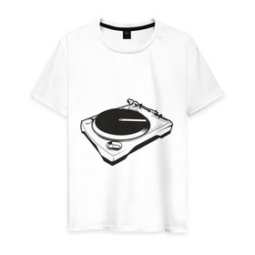 Мужская футболка хлопок с принтом DJ пульт в Курске, 100% хлопок | прямой крой, круглый вырез горловины, длина до линии бедер, слегка спущенное плечо. | Тематика изображения на принте: deejay | dj | вертушка | диджей | пластинка