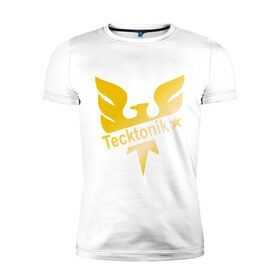 Мужская футболка премиум с принтом Tecktonik Gold в Курске, 92% хлопок, 8% лайкра | приталенный силуэт, круглый вырез ворота, длина до линии бедра, короткий рукав | dance | tecktonick | tektonic | tektonik | клуб | танцевать | тектоник | тиктоник