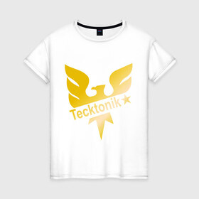 Женская футболка хлопок с принтом Tecktonik Gold в Курске, 100% хлопок | прямой крой, круглый вырез горловины, длина до линии бедер, слегка спущенное плечо | dance | tecktonick | tektonic | tektonik | клуб | танцевать | тектоник | тиктоник