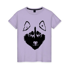 Женская футболка хлопок с принтом Siberian Husky в Курске, 100% хлопок | прямой крой, круглый вырез горловины, длина до линии бедер, слегка спущенное плечо | siberian husky | портрет | сибирский хаски | собака