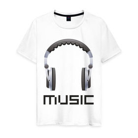 Мужская футболка хлопок с принтом Music headphones в Курске, 100% хлопок | прямой крой, круглый вырез горловины, длина до линии бедер, слегка спущенное плечо. | 
