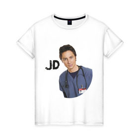 Женская футболка хлопок с принтом Джон Дориан (JD)(Клиника) в Курске, 100% хлопок | прямой крой, круглый вырез горловины, длина до линии бедер, слегка спущенное плечо | scrubs | джон дориан | клиника