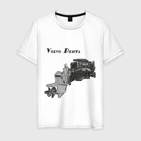 Мужская футболка хлопок с принтом Volvo Penta motor boat в Курске, 100% хлопок | прямой крой, круглый вырез горловины, длина до линии бедер, слегка спущенное плечо. | авто | автомобиль | машины | тачки