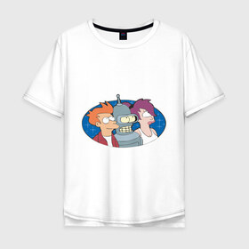 Мужская футболка хлопок Oversize с принтом Футурама в Курске, 100% хлопок | свободный крой, круглый ворот, “спинка” длиннее передней части | Тематика изображения на принте: bender | futurama | бендер | футурама