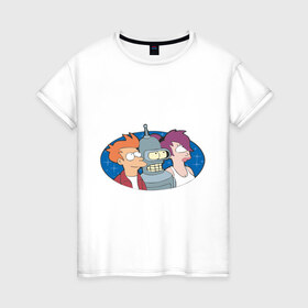 Женская футболка хлопок с принтом Футурама в Курске, 100% хлопок | прямой крой, круглый вырез горловины, длина до линии бедер, слегка спущенное плечо | bender | futurama | бендер | футурама