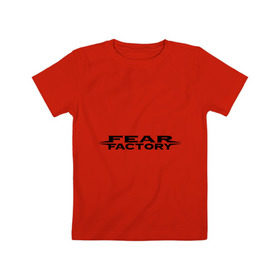Детская футболка хлопок с принтом Fear Factory (1) в Курске, 100% хлопок | круглый вырез горловины, полуприлегающий силуэт, длина до линии бедер | американский рок | лого fear factory | логотип fear factory | рок | символика fear factory | эмблема fear factory
