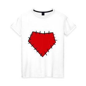 Женская футболка хлопок с принтом Заплатка на сердце в Курске, 100% хлопок | прямой крой, круглый вырез горловины, длина до линии бедер, слегка спущенное плечо | заплатка | любовь | отношения | сердце | чувства