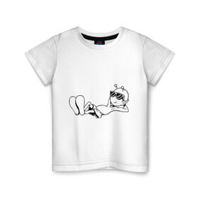 Детская футболка хлопок с принтом Инопланетянин (3) в Курске, 100% хлопок | круглый вырез горловины, полуприлегающий силуэт, длина до линии бедер | гуманоид | инопланетянин | нло | пришелец