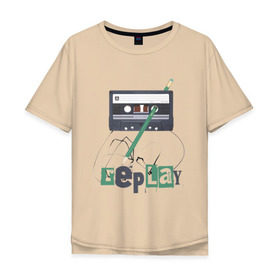 Мужская футболка хлопок Oversize с принтом Replay в Курске, 100% хлопок | свободный крой, круглый ворот, “спинка” длиннее передней части | music | replay | replayреплей | аудиокассета | кассета | музыка