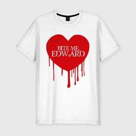 Мужская футболка премиум с принтом Bite me, Edward в Курске, 92% хлопок, 8% лайкра | приталенный силуэт, круглый вырез ворота, длина до линии бедра, короткий рукав | edward | new moon | twilight | бэлла | новолуние | сага | сумерки | эдвард