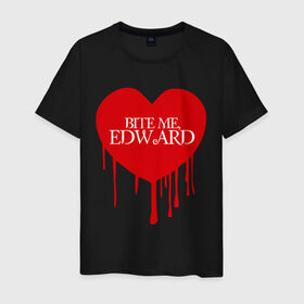Мужская футболка хлопок с принтом Bite me, Edward в Курске, 100% хлопок | прямой крой, круглый вырез горловины, длина до линии бедер, слегка спущенное плечо. | edward | new moon | twilight | бэлла | новолуние | сага | сумерки | эдвард