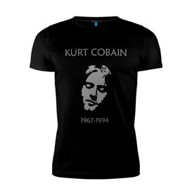 Мужская футболка премиум с принтом Kurt Cobain в Курске, 92% хлопок, 8% лайкра | приталенный силуэт, круглый вырез ворота, длина до линии бедра, короткий рукав | Тематика изображения на принте: kurt cobain | nirvana | кумиры | курт кобейн | легенды | нирвана | певцы | портреты