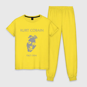 Женская пижама хлопок с принтом Kurt Cobain в Курске, 100% хлопок | брюки и футболка прямого кроя, без карманов, на брюках мягкая резинка на поясе и по низу штанин | kurt cobain | nirvana | кумиры | курт кобейн | легенды | нирвана | певцы | портреты