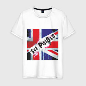 Мужская футболка хлопок с принтом Sex Pistols (2) в Курске, 100% хлопок | прямой крой, круглый вырез горловины, длина до линии бедер, слегка спущенное плечо. | британский флаг
