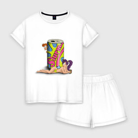 Женская пижама с шортиками хлопок с принтом Футурама и Слёрм в Курске, 100% хлопок | футболка прямого кроя, шорты свободные с широкой мягкой резинкой | futurama | slurm | футурама | футурама и слёрмbender