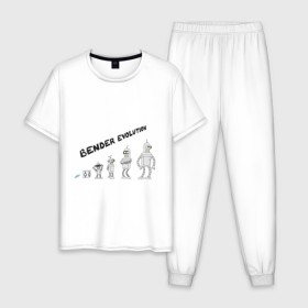 Мужская пижама хлопок с принтом Bender evolution в Курске, 100% хлопок | брюки и футболка прямого кроя, без карманов, на брюках мягкая резинка на поясе и по низу штанин
 | bender | evolution | futurama | футурама | эволюция