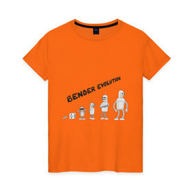Женская футболка хлопок с принтом Bender evolution в Курске, 100% хлопок | прямой крой, круглый вырез горловины, длина до линии бедер, слегка спущенное плечо | bender | evolution | futurama | футурама | эволюция