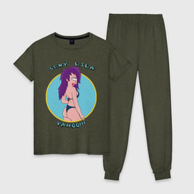 Женская пижама хлопок с принтом Sexy Lila в Курске, 100% хлопок | брюки и футболка прямого кроя, без карманов, на брюках мягкая резинка на поясе и по низу штанин | futurama | lila | футурама