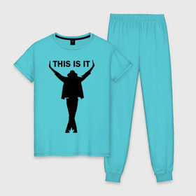 Женская пижама хлопок с принтом Майкл Джексон - This is it в Курске, 100% хлопок | брюки и футболка прямого кроя, без карманов, на брюках мягкая резинка на поясе и по низу штанин | майкл джексон
