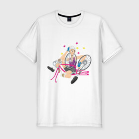 Мужская футболка премиум с принтом Крушение велосипедиста в Курске, 92% хлопок, 8% лайкра | приталенный силуэт, круглый вырез ворота, длина до линии бедра, короткий рукав | велик | велик сломался | вело | велогонки | велосипед | велосипедист | крушение велосипедиста